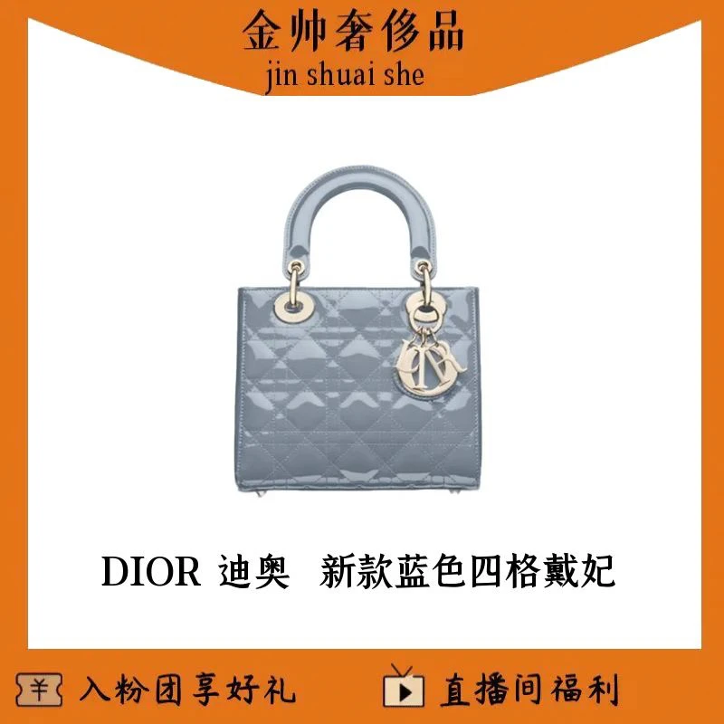 99新 DIOR/迪奥 新款/蓝色/漆皮/四格戴妃/手提/单肩包/B5753