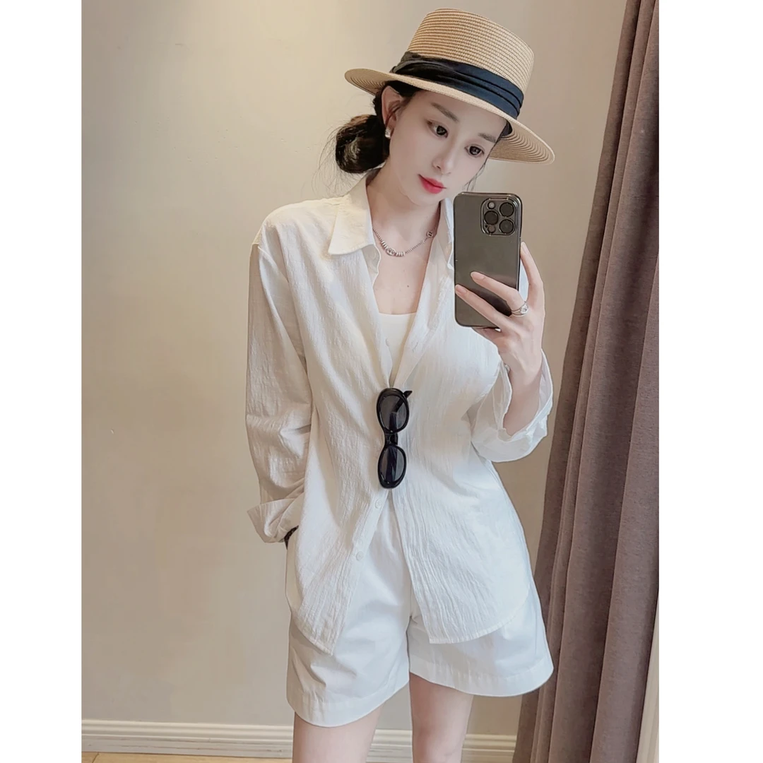 老钱风彩虹扣子气质显白长袖防晒衬衫女慵懒百搭衬衣外穿百搭修身