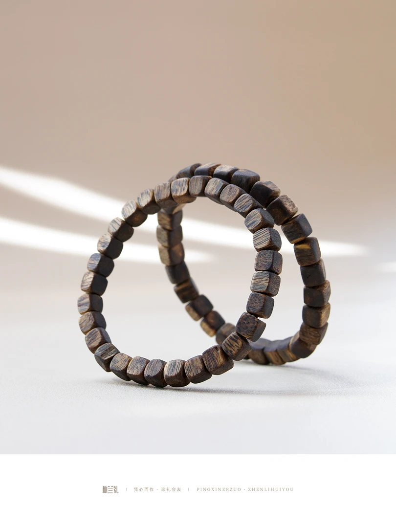 沉香【新人见面礼】小方糖方珠奇楠沉香单圈手串木质男女情侣款