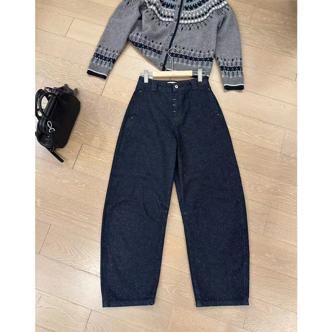 JOJO/玖了个玖【雪花牛仔裤】秋冬磨毛弯刀原色长裤 2412B6014