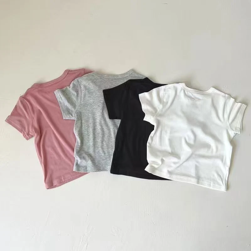 夏季新款莫代尔棉女宝宝修身休闲纯色夏天男童打底衫T恤圆领套头