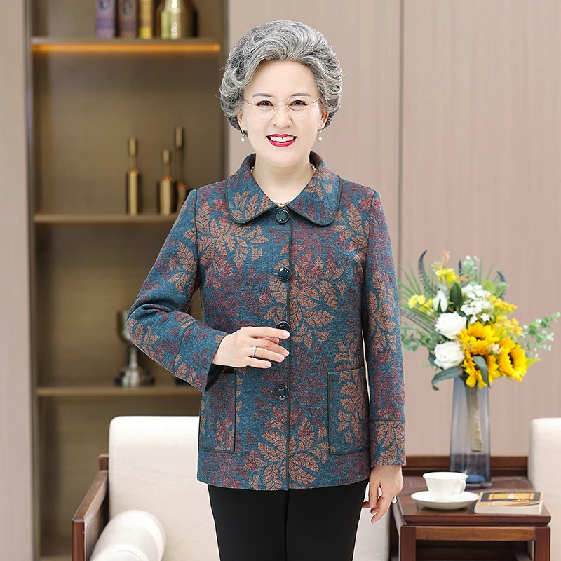 中老年人女秋装奶奶外套新款妈妈开衫上衣老太太加绒加厚衣服冬装