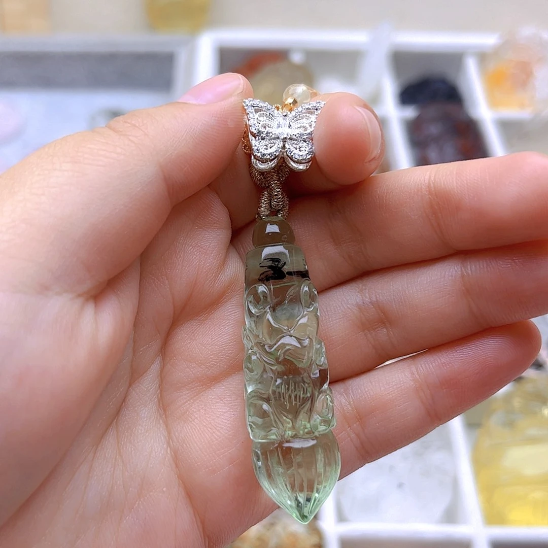 水晶颈饰未镶嵌s****t绿水晶文昌笔