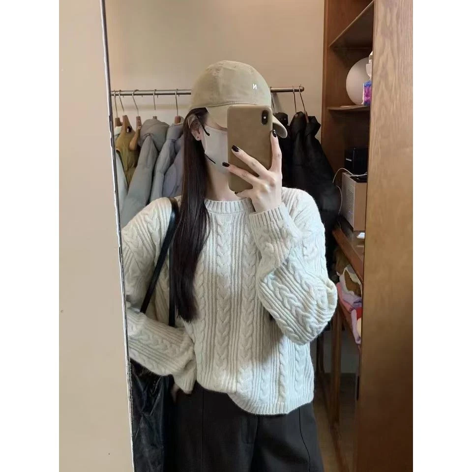 J-26691#抹茶#韩系简约时尚休闲百搭保暖麻花毛衣（福利）