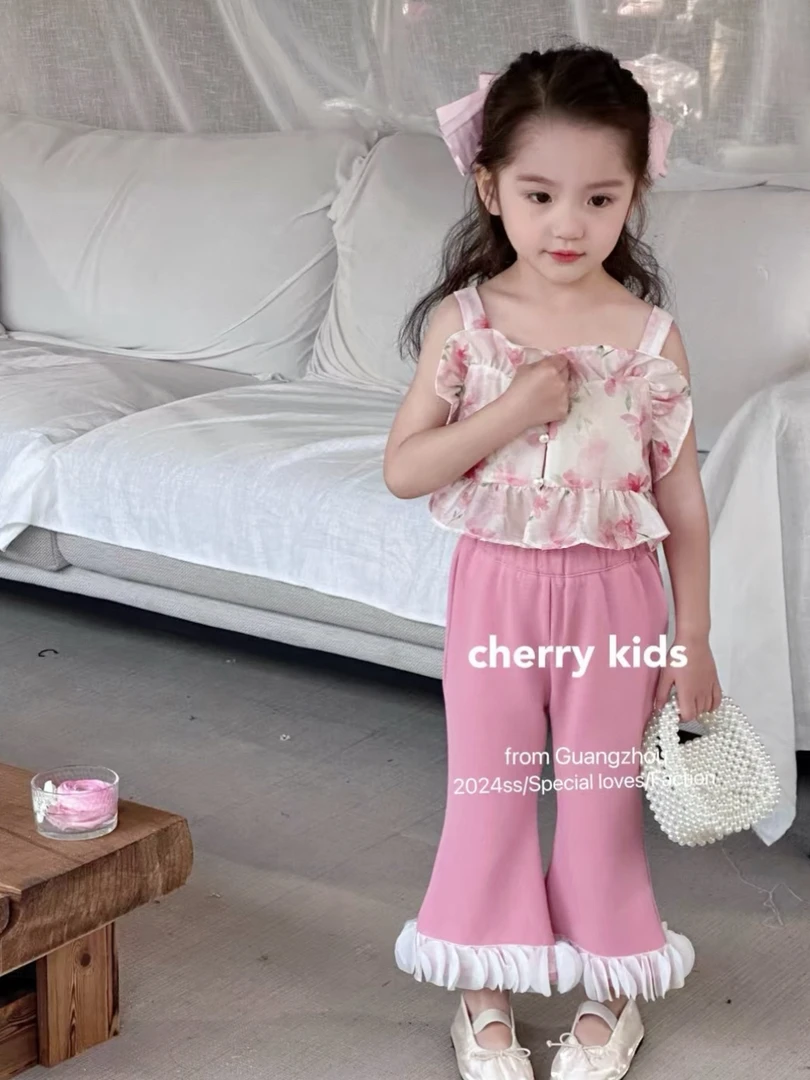 樱桃cherry 广东设计师品牌 洋气夏季女童小童粉色套装甜美