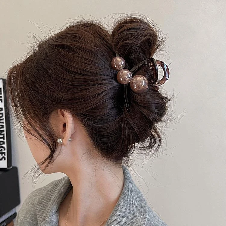 高级感气质珍珠抓夹发饰大号发量多发夹头饰后脑勺盘发鲨鱼夹发卡