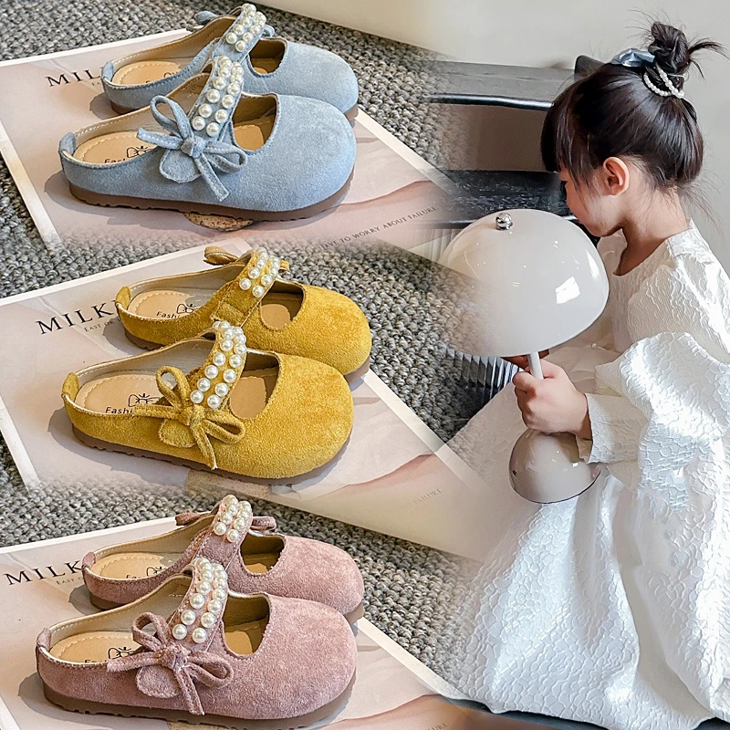 女童可爱糖果色夏季小单鞋2025小女孩珍珠蝴蝶结半拖鞋半凉鞋T366