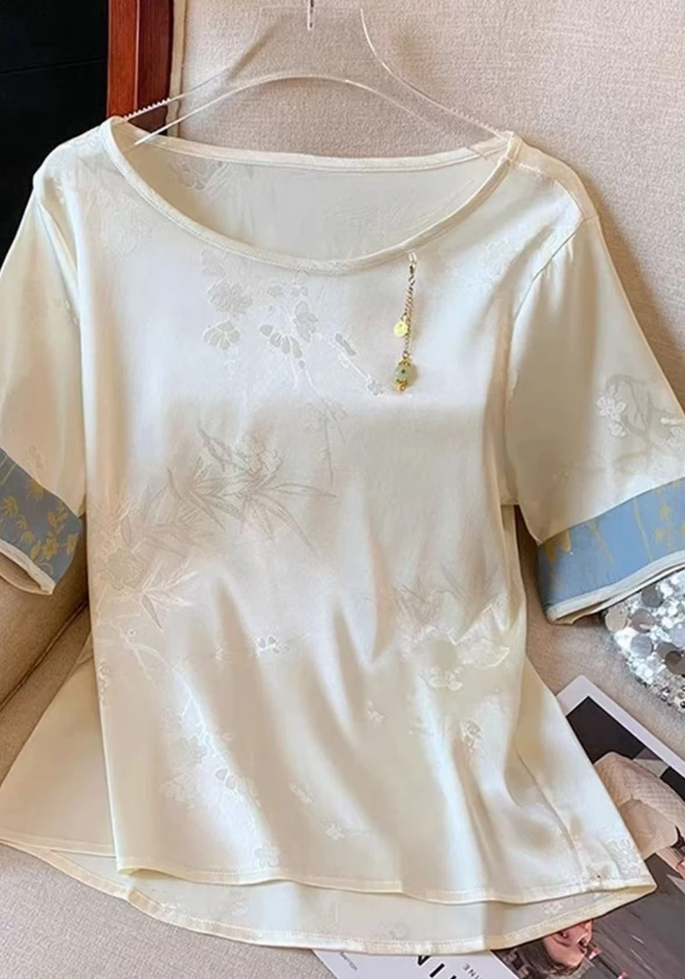 CS43短袖桑蚕丝女款短袖妈妈装白短袖美观大气