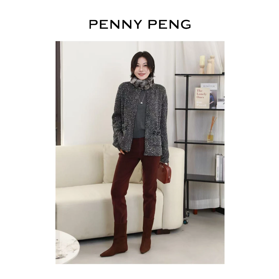 PENNYPENG星绒谜语 黑标系列秋冬新款小香风百搭保暖圆领羊毛外套