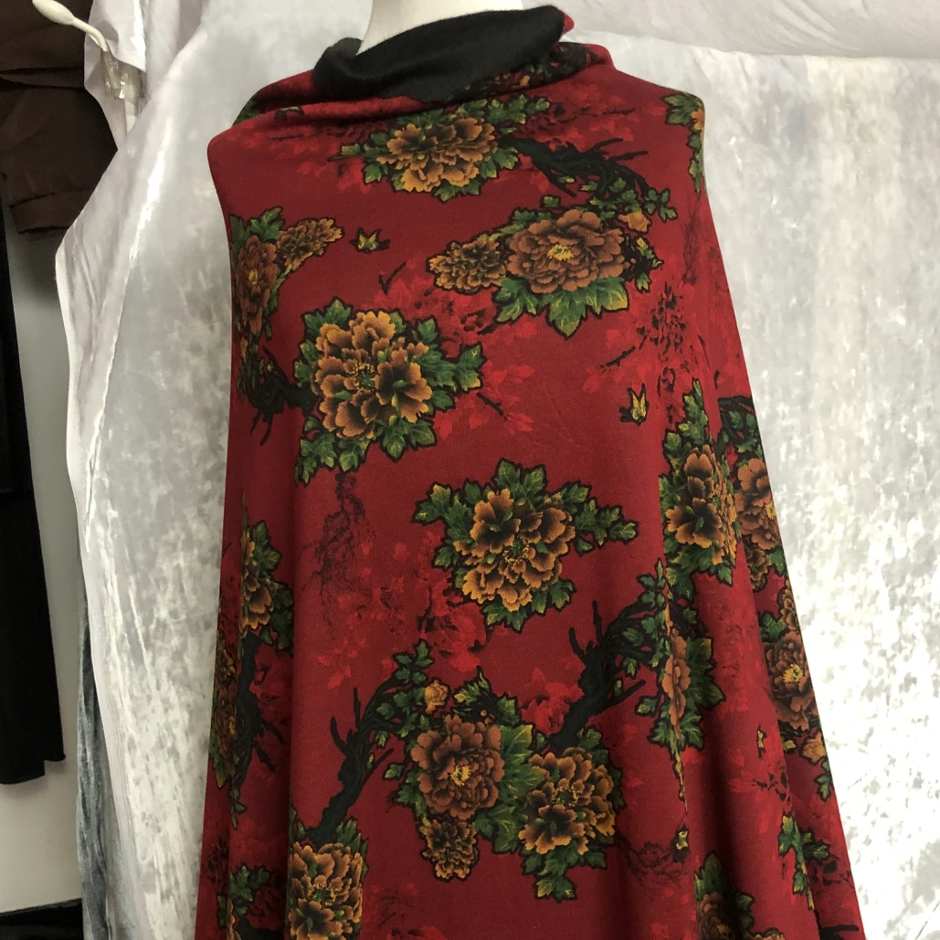 高档加绒加厚花色木兰棉打底衫旗袍裙连衣裙服装面料