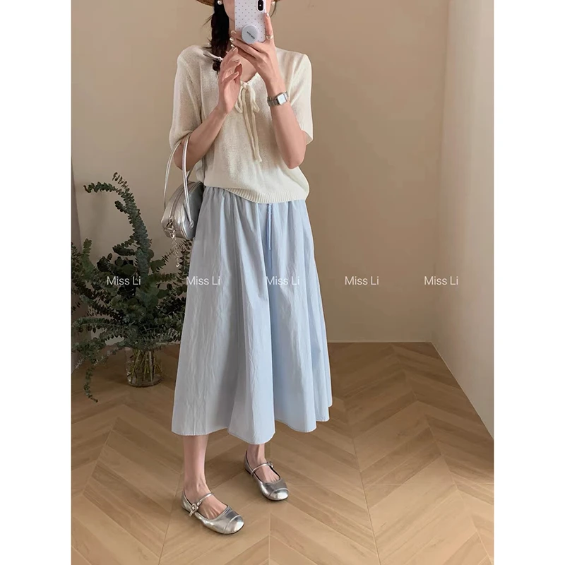 【冰梨绿】3214超柔软高品质V领系绳上衣