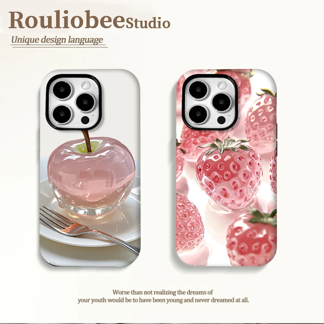 夕与空苹果草莓菲林二合一适用苹果16手机壳华为P70vivo小米oppo