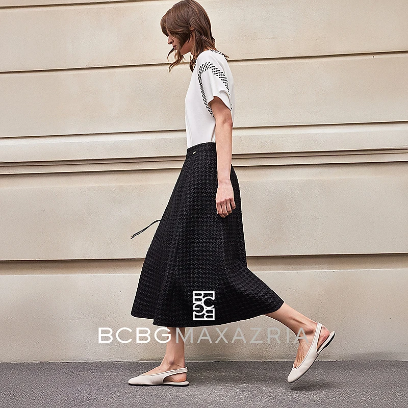 BCBGMAXAZRIA静奢优雅千鸟格肌理提花通勤伞裙BMC07AZ1490