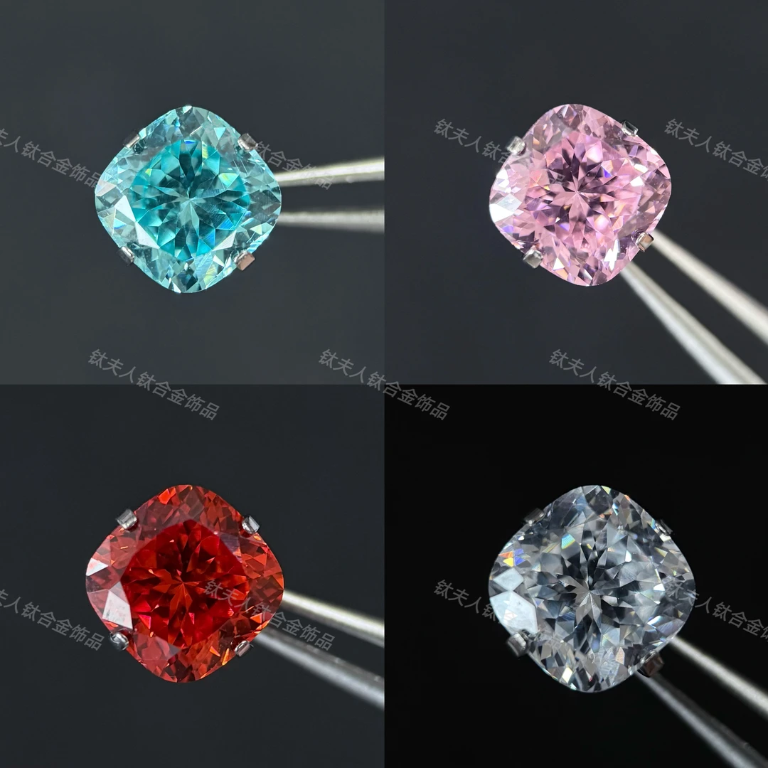 钛合金锆石耳饰 8mm肥方锆石碗底托F136钛合金耳饰0.9牙口饰品头