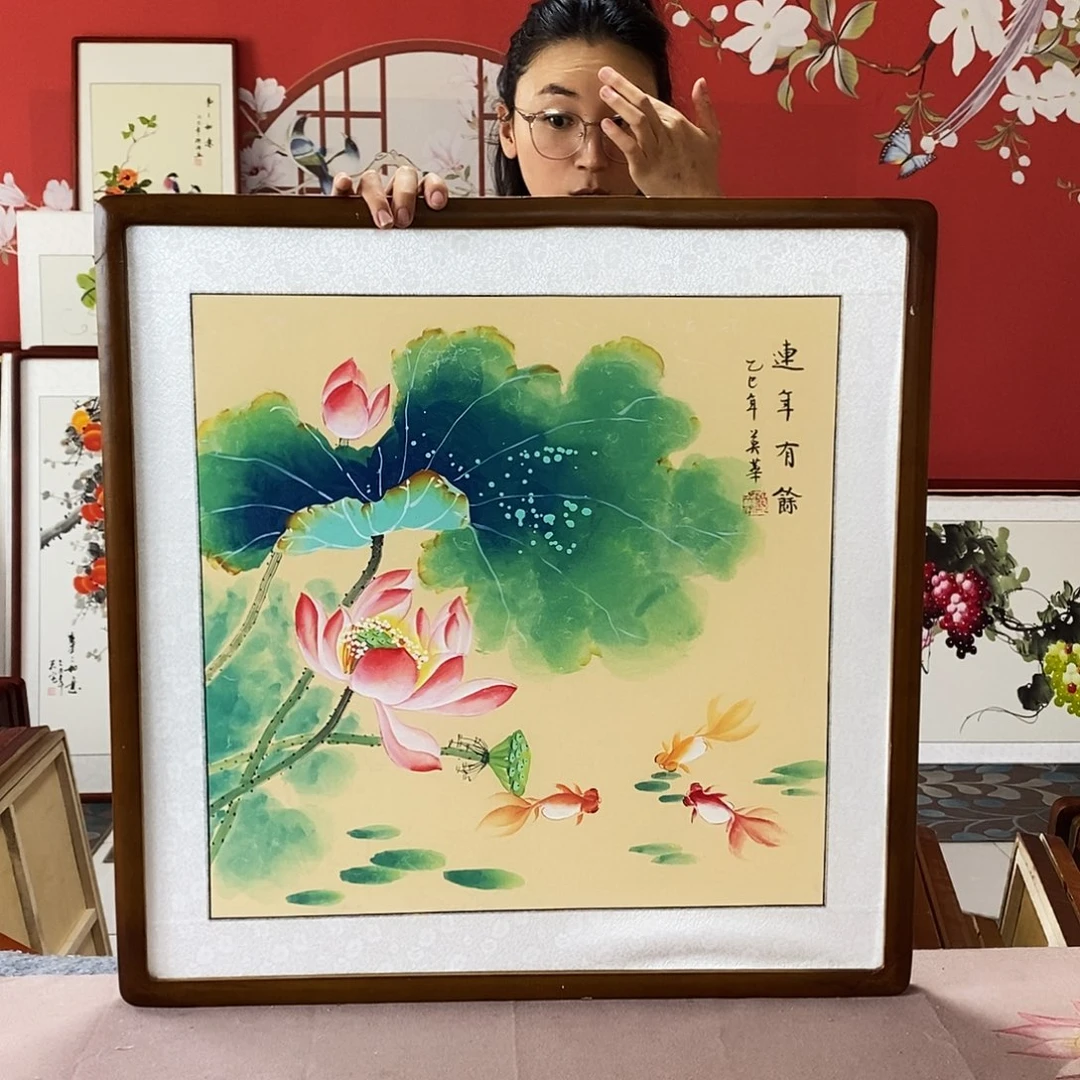 国画手写手绘带框包邮62✖️62国画作品