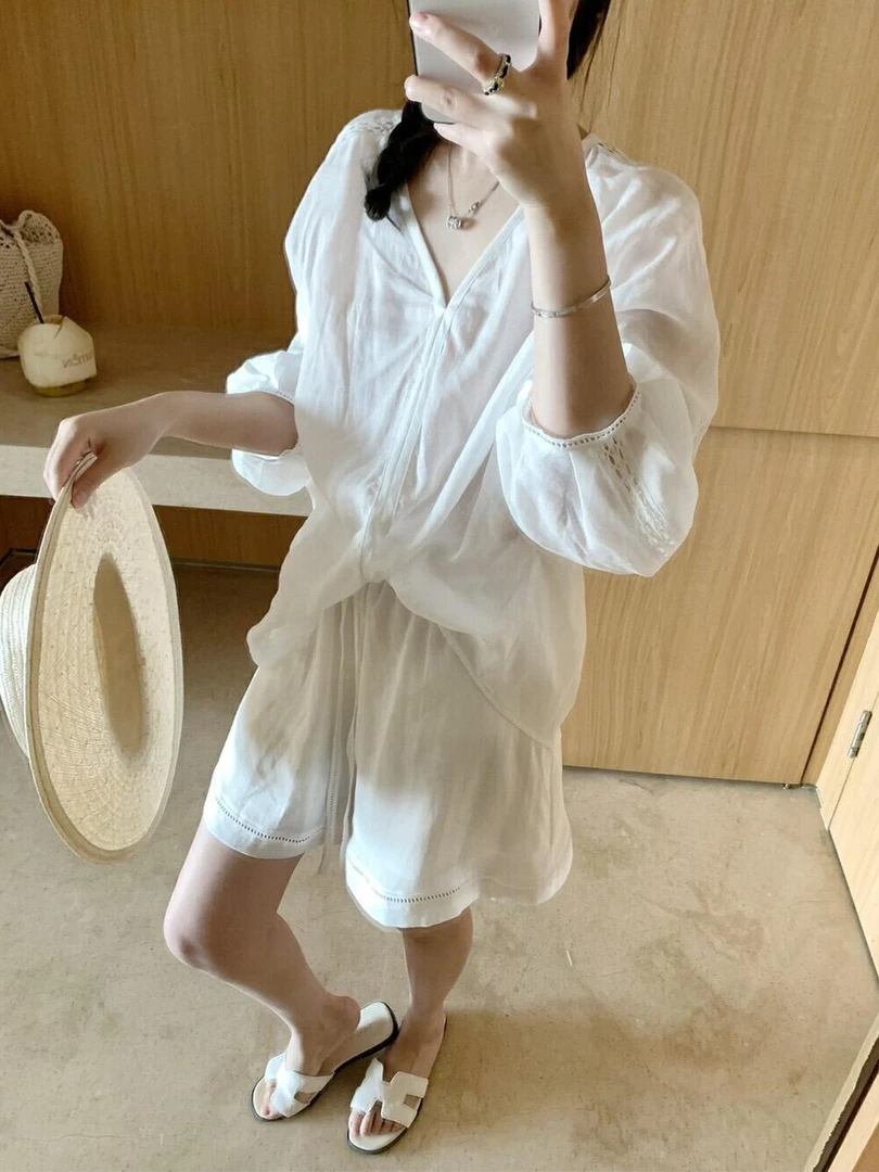 小个子旅游度假风棉麻套装女2025夏休闲慵懒感衬衫短裤亚麻两件套