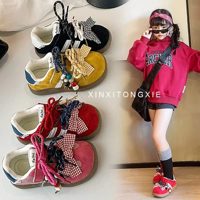 儿童百搭蝴蝶结德训鞋2025年秋季新款韩版男女童运动鞋学生休闲