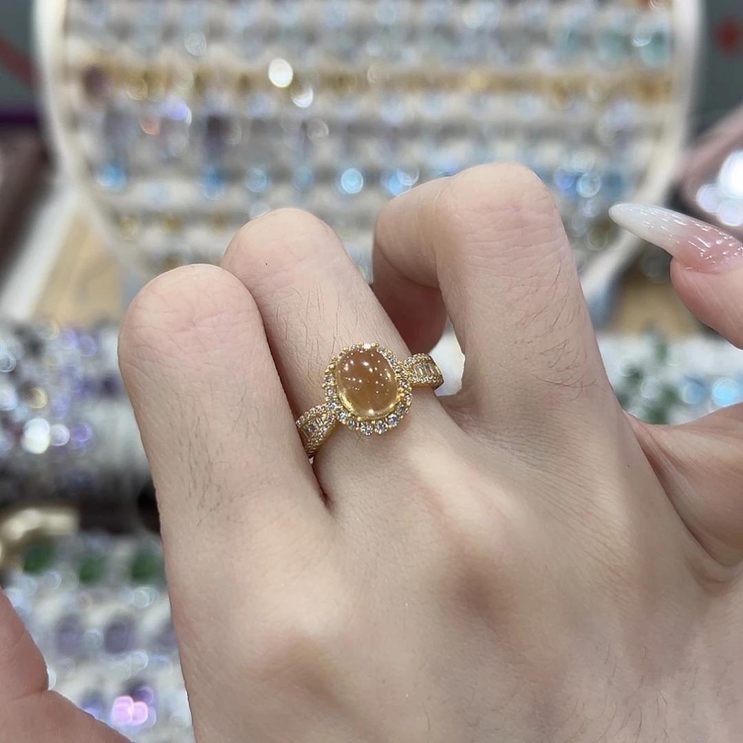 O***荣戒指银S925镶嵌黄晶