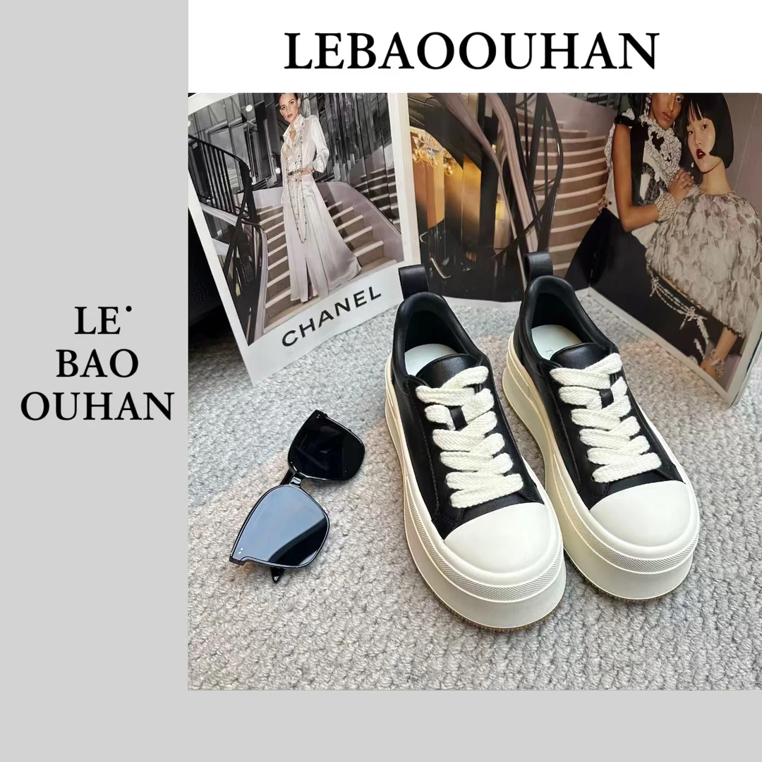 【乐宝专属】2025春夏厚底小白鞋真皮百搭时尚增高ins风轻便女板鞋