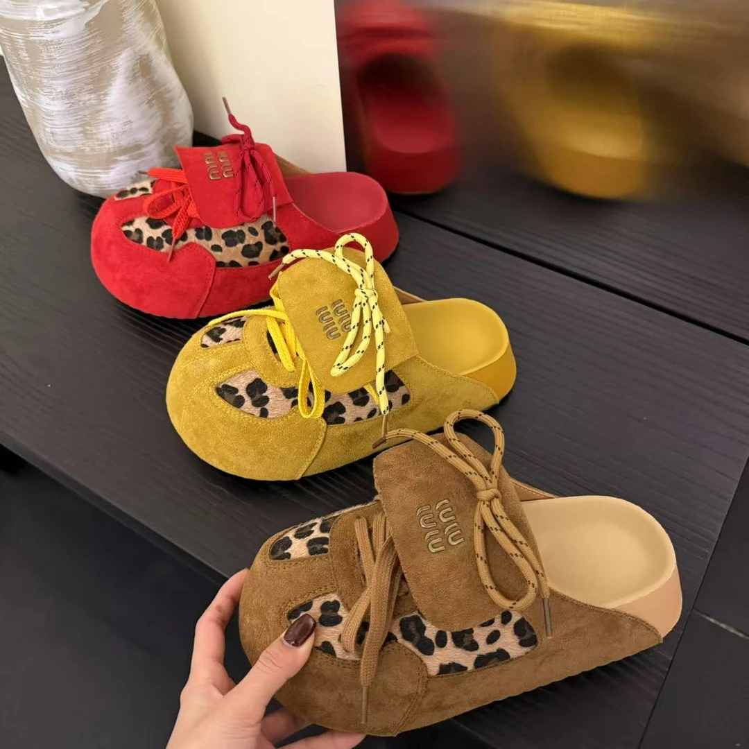 2025年夏款时尚百搭一脚蹬懒人拖厚底小个子增高外穿女包头半拖鞋