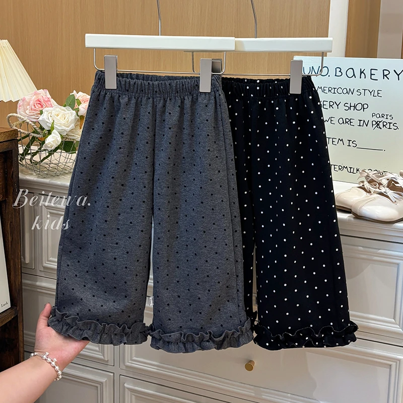 女童秋季新款舒适宽松休闲裤宝宝洋气波点直筒裤韩版时尚长裤潮