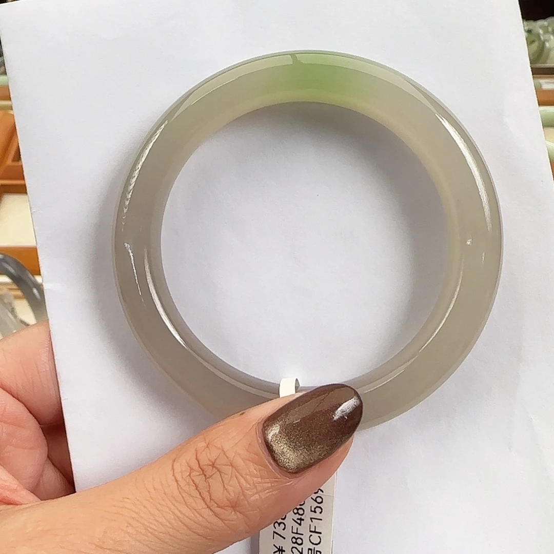 和田玉未镶嵌手镯冰胶烟紫飘翠正圈56-57