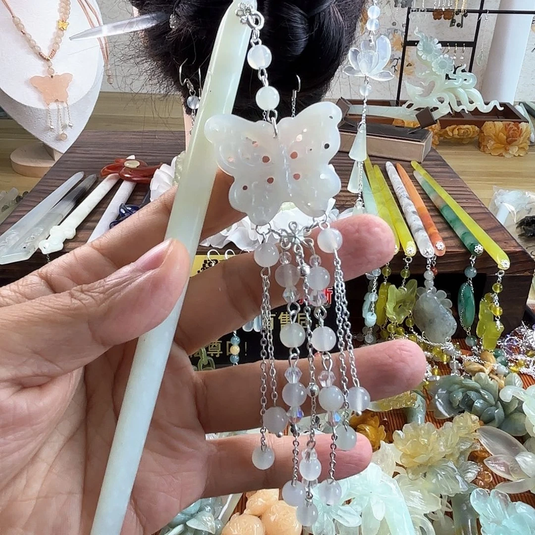 合金蛇纹石玉发饰