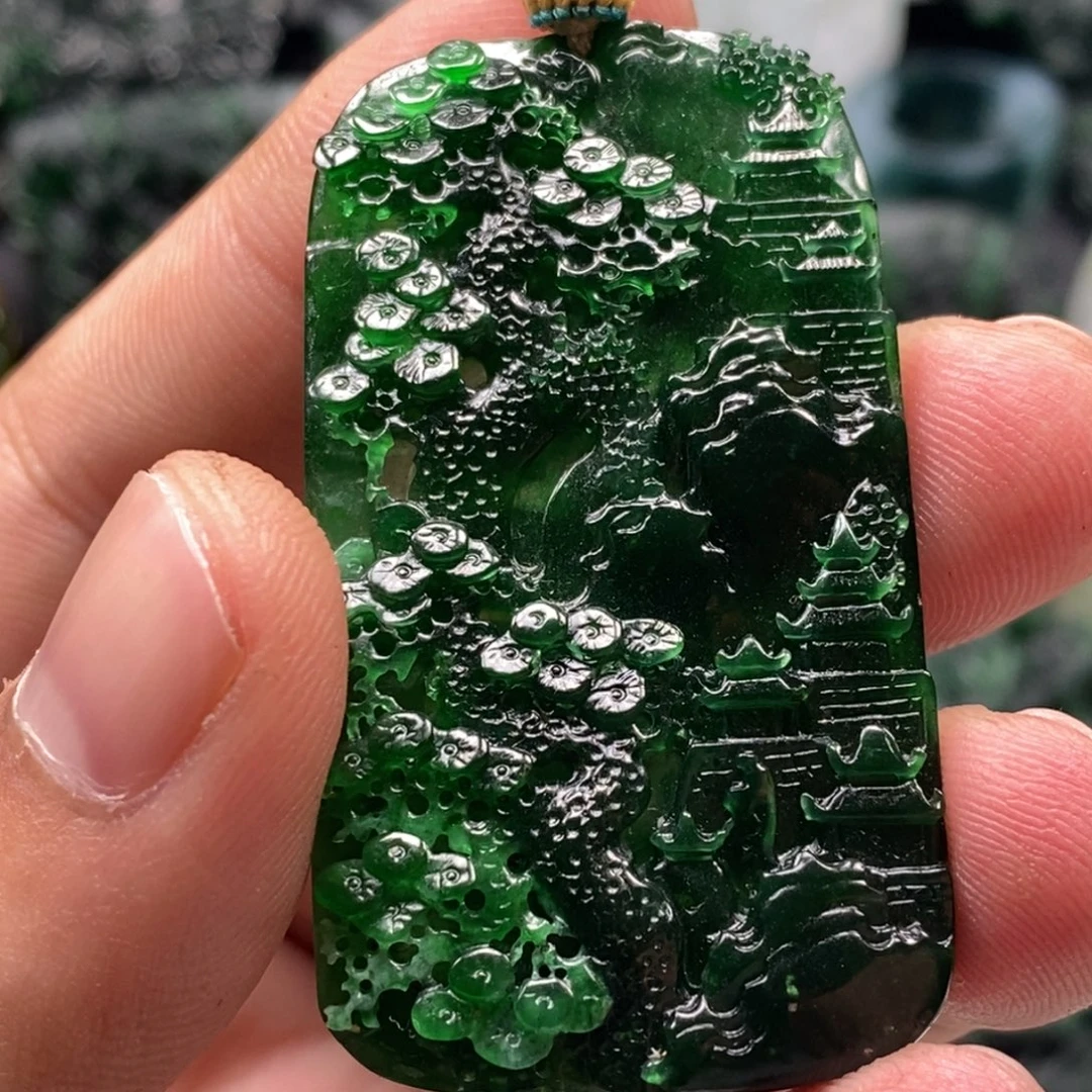 定制翡翠未镶嵌天然翡翠A货山水牌