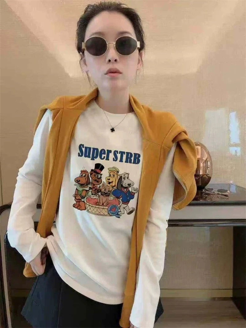 打底衫女款爆款2025新款精致洋气卡通图上衣女内搭可外穿长袖打底