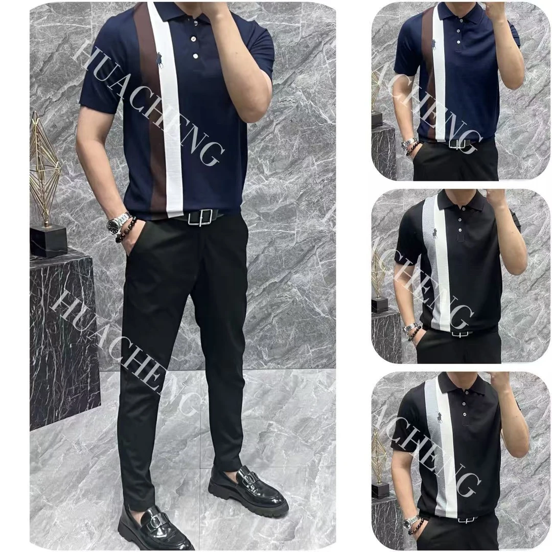 【HUACHENG】2025秋季男士撞色刺绣保罗针织翻领POLO衫 #HC25838