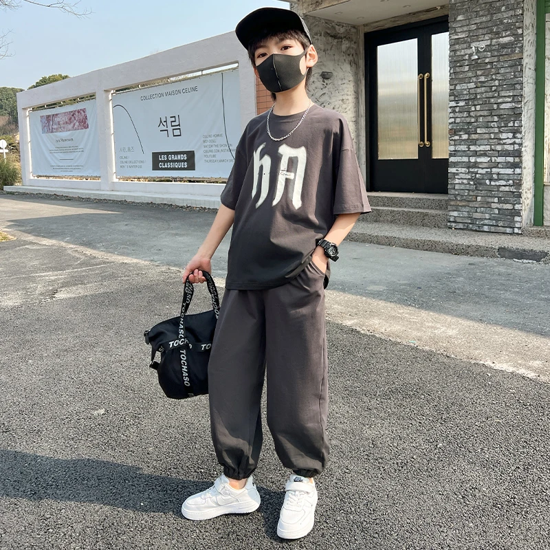 儿童装男童夏装套装2025新款男孩夏季薄款中大童短袖长裤两件套潮