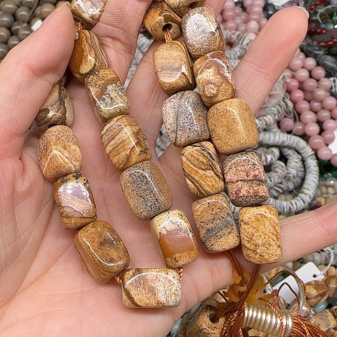 玛瑙/玉髓合金珠宝半成品图画石大孔9mm一条