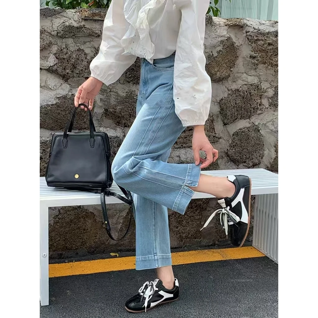 SU【266】代99 愫敏 夏薄款开叉蓝色弹力九分阔腿裤~