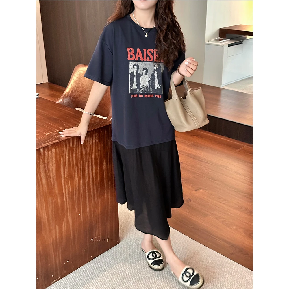 WenWen小个子韩系2025别致拼接t恤连衣裙减龄百搭显瘦裙3995版