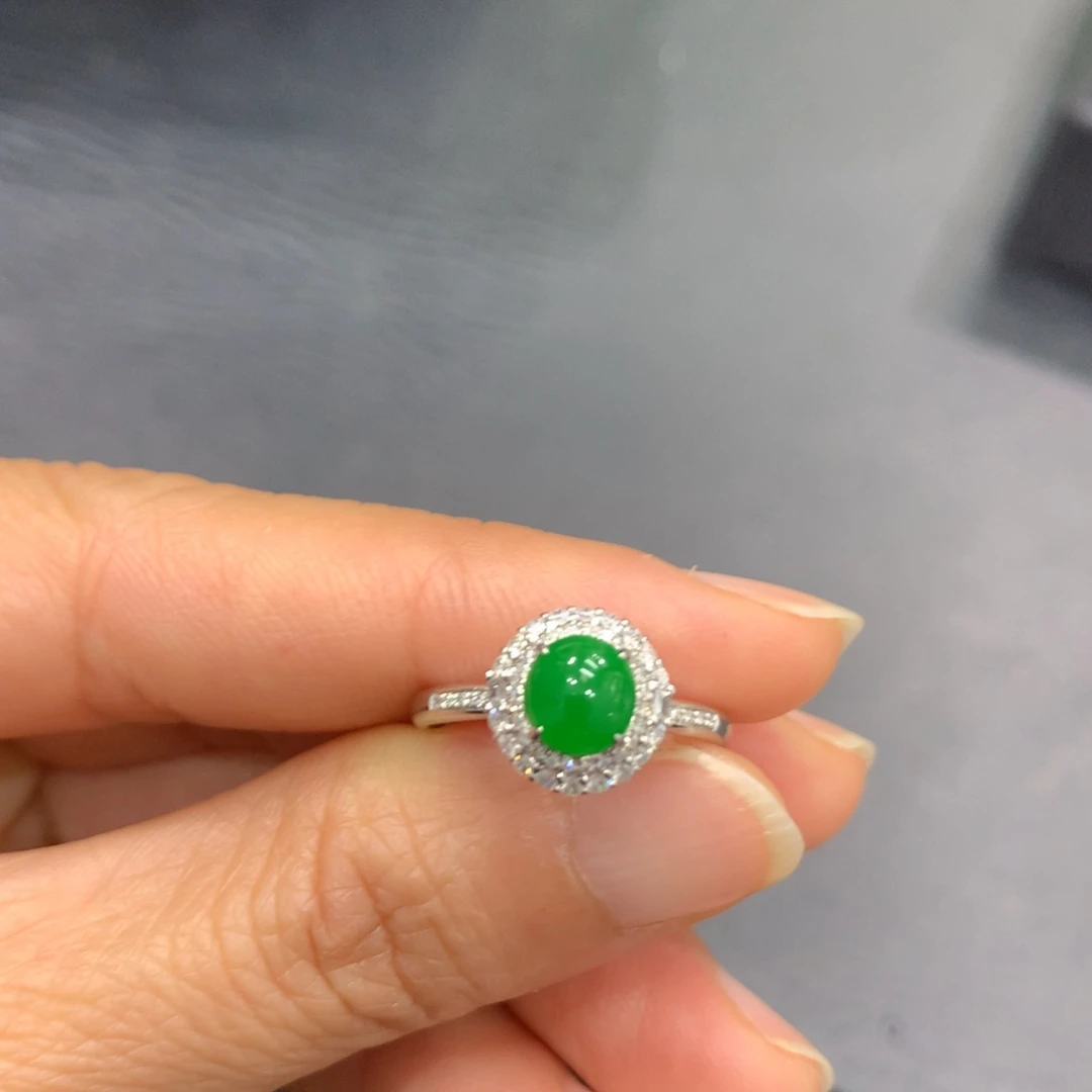 七***️翡翠18K金镶嵌戒指