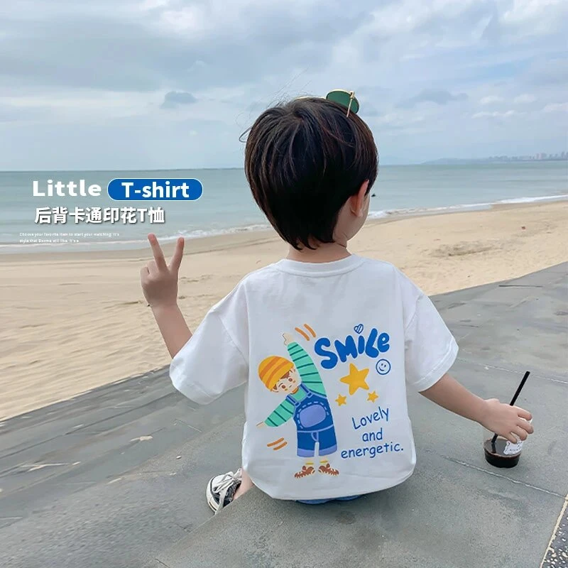 2025新款夏季儿童纯棉半袖体恤白色上衣男女童短袖t恤宝宝夏装潮