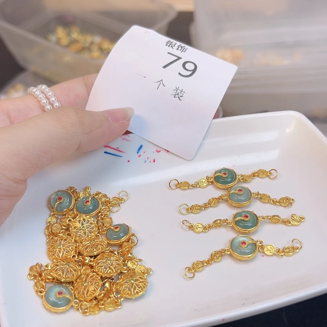 水晶珠宝半成品银S925镀金镶嵌79 。