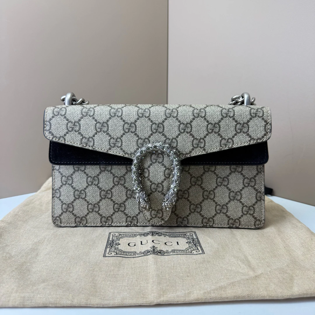 99新 GUCCI/古驰 古驰酒神新中号钻扣黑色链条包