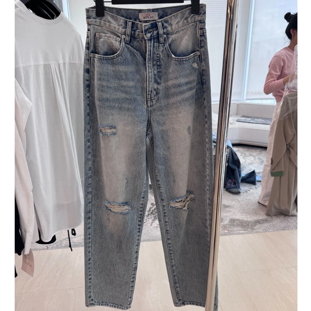 NO退NO换【FELOCCA】破洞直筒牛仔裤CC1752