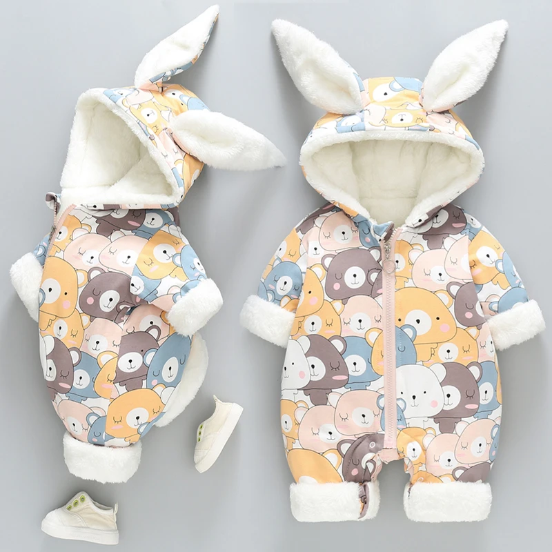 长爬A类冬季韩版休闲哈衣爬服婴儿保暖卡通