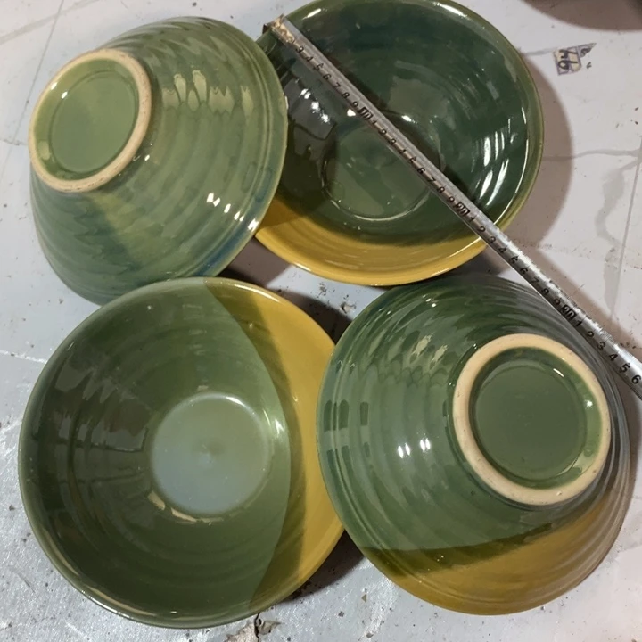 瓷片五厂绿釉三色汤盆面碗四个微瑕疵