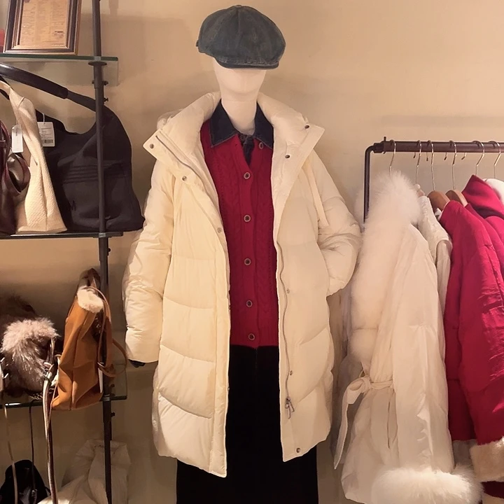 西町村屋简约基础中长款羽绒服