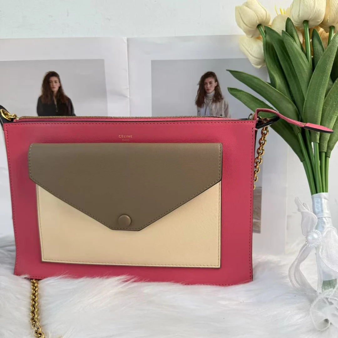95新 Celine/思琳 思琳 粉色拼色相机c1713单肩包