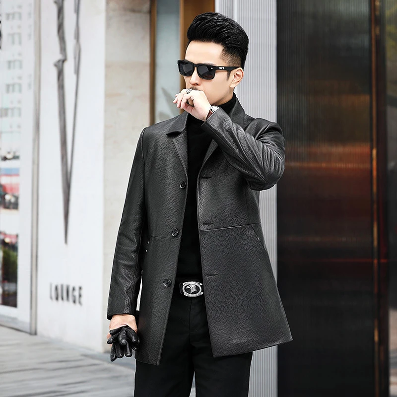 品质春秋新款皮衣西装领男真皮皮衣山羊皮鹿皮外套皮衣百搭时尚