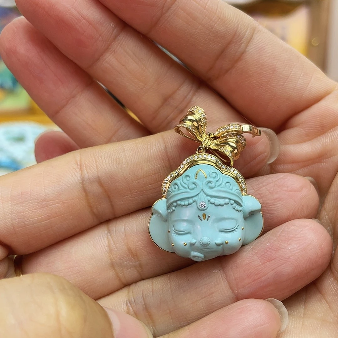 m***.18K金镶嵌绿松石吊坠(不含链)