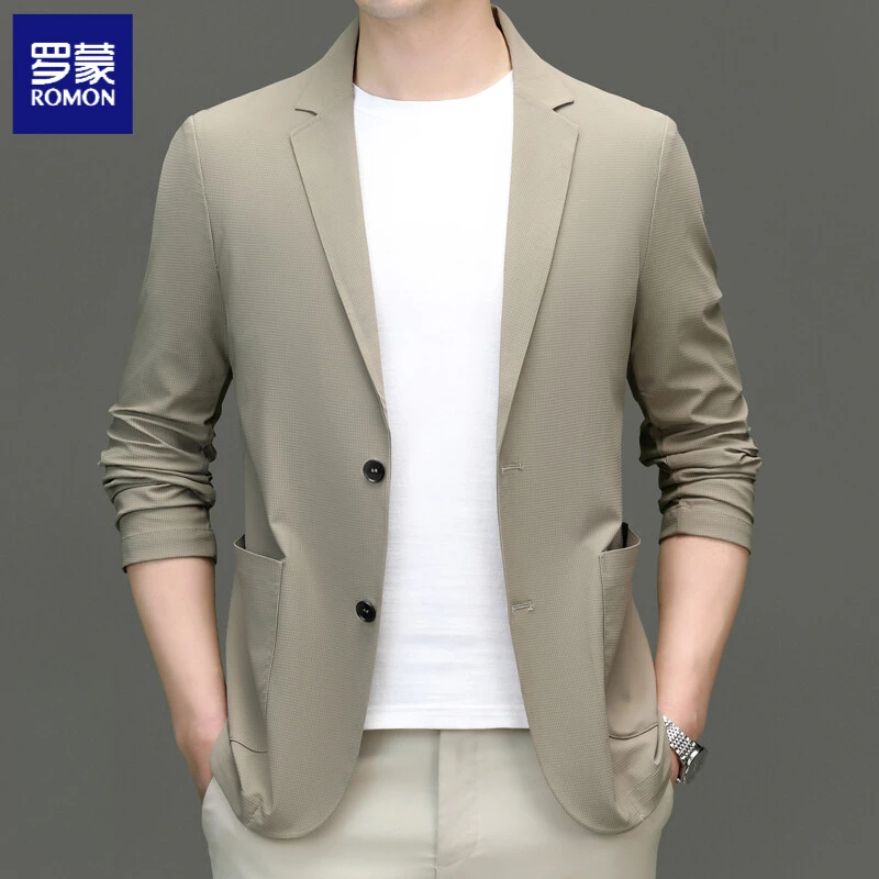 罗蒙高档商务休闲西装外套男士夏季高端冰丝无痕抗皱免烫西服男装