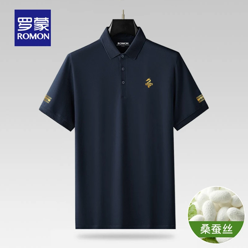 罗蒙短袖Polo衫男士2026新款商务休闲上衣服青年桑蚕丝高档t恤衫