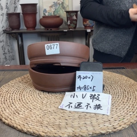 紫砂花盆微瑕紫泥浅圆到手两只0677