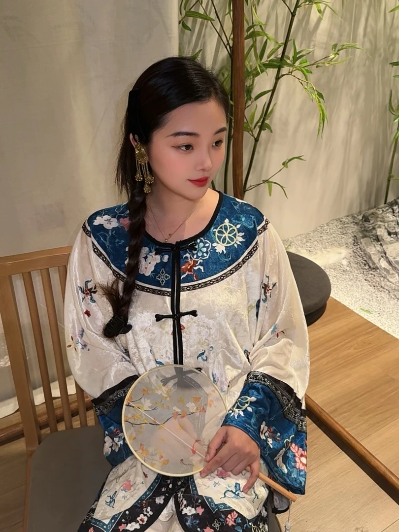 【新中式】-2025夏秋季国风复古汉服薄款印花新中式睡衣古风睡衣