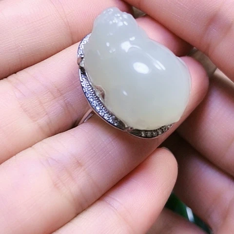 和田玉戒指银S925镶嵌